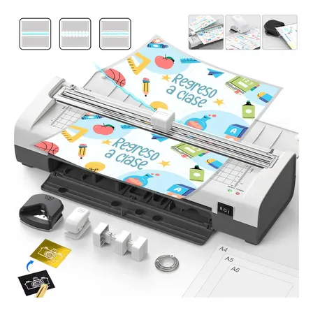 Plastificadora E Laminadora A4 Qfun Quente, Com Kit 20 Plásticos E Cortador 220v