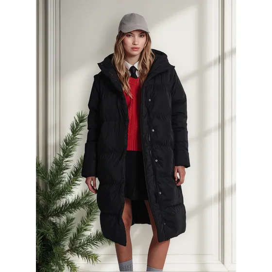 Campera Mujer Larga Inflada Parka Capucha Abrigo