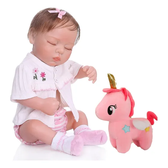 Bebe reborn Olhos Fechados Corpo de Silicone New Happy