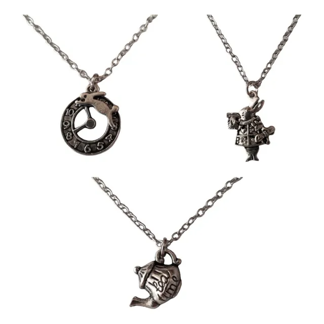 Pack X 3 Collares Dijes Metal Alicia País Maravillas Bijou