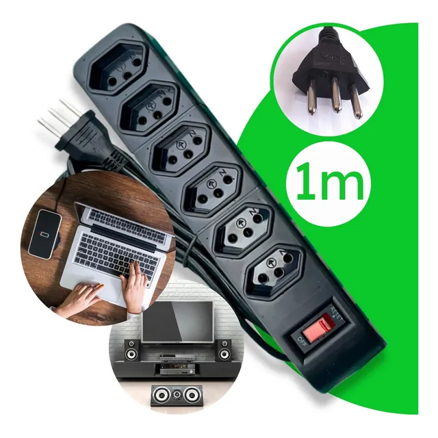 Filtro De Linha Régua Extensão 6 Tomadas Protetor Elétrico Cabo 1 Metros 10a Cor Preto Isotel