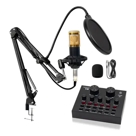 Kit Interface Mesa V8+ Microfone Bm800 Com Braço Articulado Preto