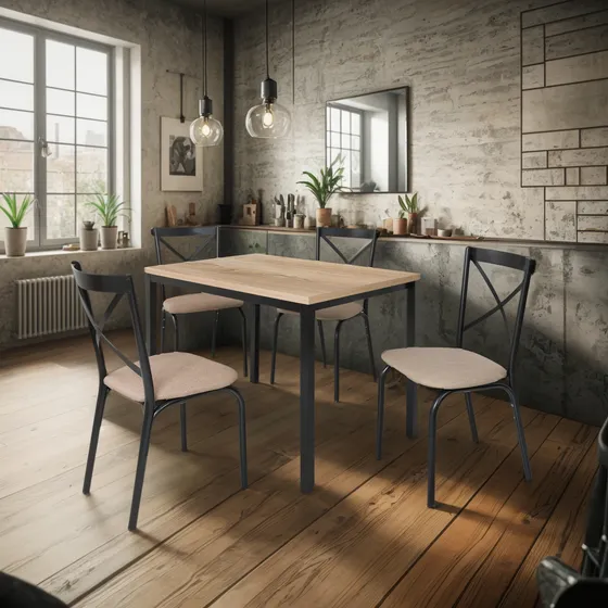 Juego De Comedor Mesa Con 4 Sillas 1,10x0.72 Tampo Madera