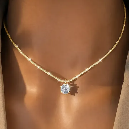 Colar Diamante Moissanite Solitario Certificado Ouro Filled Ouro