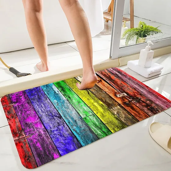 Alfombra Baño Rustica Madera Granero Arco Iris Suave Lavable
