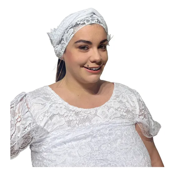 Pano De Cabeça Renda Branca Umbanda