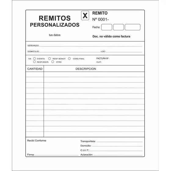 200 Remitos X Numerados Y Duplicados