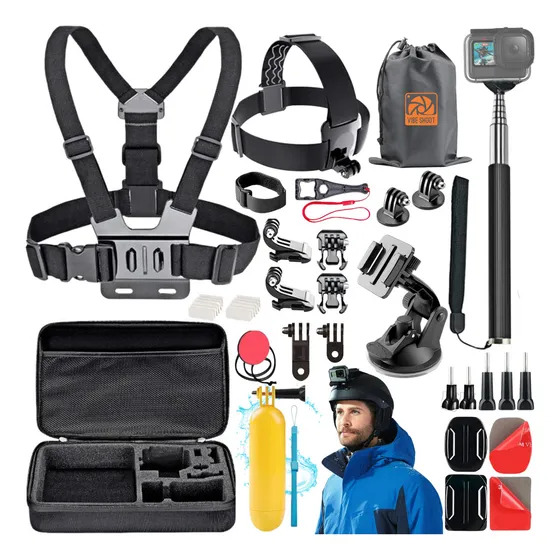 Kit Aventura Para Gopro Vibeshoot Df12m Hero 13 12 9 10 11 Completo Mosquetão Bastão