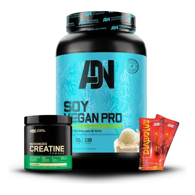Soy Vegan Protein 1.5kg Vainilla+creatina On 300gr+2 Diabolu Adn