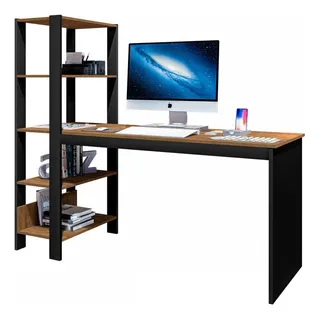 Mesa Escrivaninha Artemis 4 Prateleiras Preto/canela Mesa Escrivaninha Artemis 4 Prateleiras Preto/canela