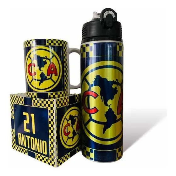 Cilindro + Taza Club América Azul Personalizado Color Azul Marino