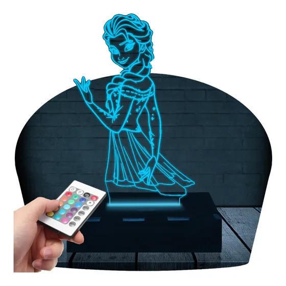 Luminária Led 3d Frozen Elza Princesa | 16 Cores+controle