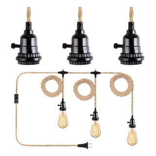 3 Sockets Foco Cuerda De Yute,focos Vintage Colgantes 6.8m 3 Sockets Foco Cuerda De Yute,focos Vintage Colgantes 6.8m