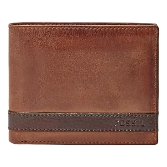 Fossil Billetera Plegable De Cuero Para Hombre Con