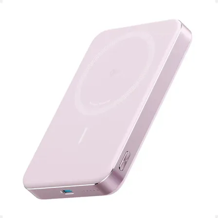 Carregador Portátil Indução 10000mah Power Bank Anker Maggo Magnético Magsafe Para Apple iPhone 17/16/15/14/13/12 Series, Bateria Externa Sem Fio Carga Rápida 15w, Ultra Slim Cor Rosa