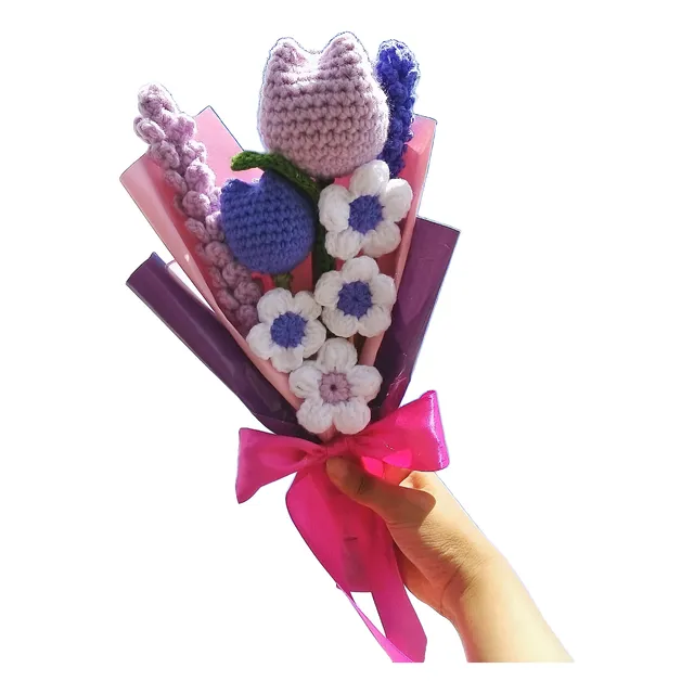 Ramo Tejido De Tulipanes, Margaritas Y Lavanda