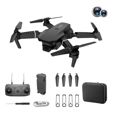 Drone E88 Pro Con Cámara Dual Hd 4k 1080 Plegable Con Funda Negro