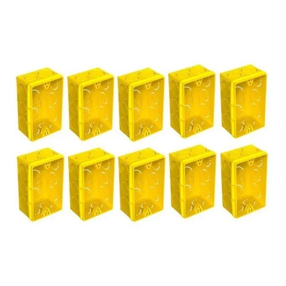 Kit 10 Caixa Plástica Luz 4x2 Tomada Amarela Tigre
