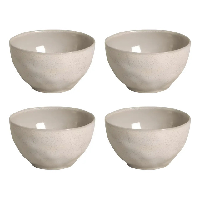 Quatro bowls de cerâmica bege com design orgânico da linha Latte Porto Brasil dispostos em grade