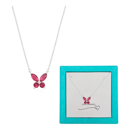 Colar Borboleta Presente Feminino Amiga Namorada Prata 925 Com Carinho - Borboleta Ruby - Prata 925