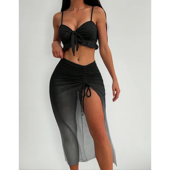 Traje De Baño Juego De Bikini 3 Piezas Pareos Playa Playeros