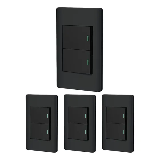 Kit De 4 Placas Con 2 Apagadores Color Negro