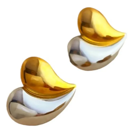 Aretes Corazón Dúo Acero Inoxidable Baño De Oro 18k