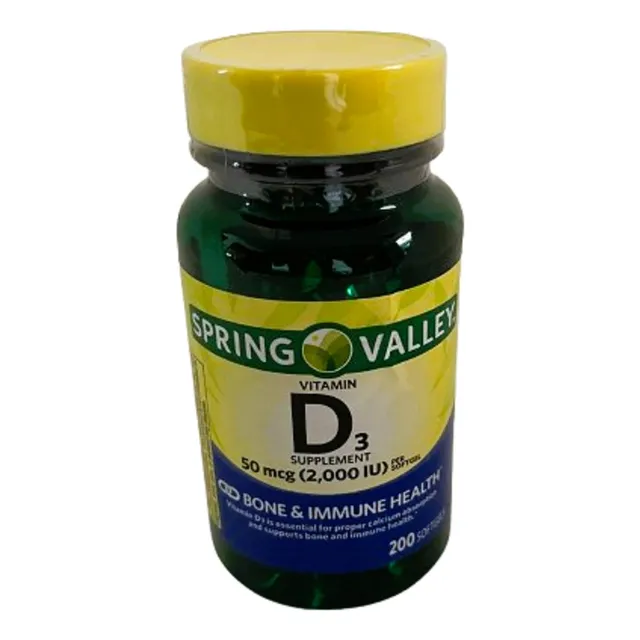 D3 Vitamin 50mcg (2000 Iu)  200softgels  Spring Valley Sin Sabor