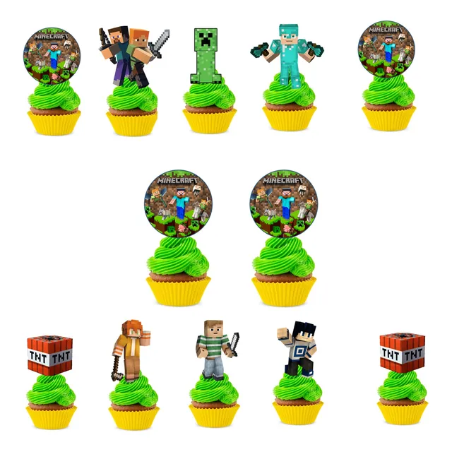 Pack 12 Toppers Para Cup Cake Muffins Minecraft