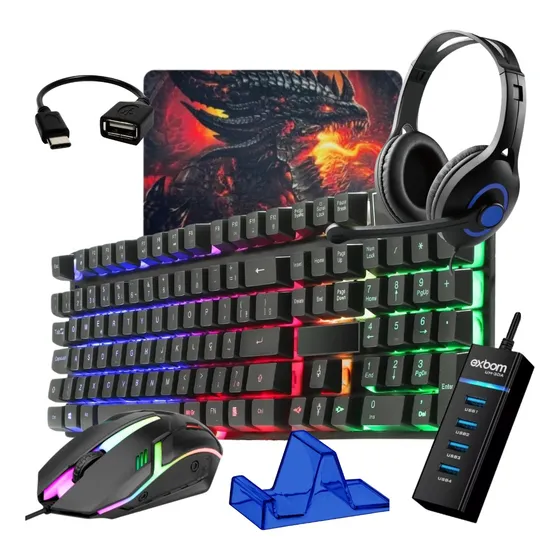Kit Gamer Mobilador Teclado Mouse Fone P/ Celular Free Fire