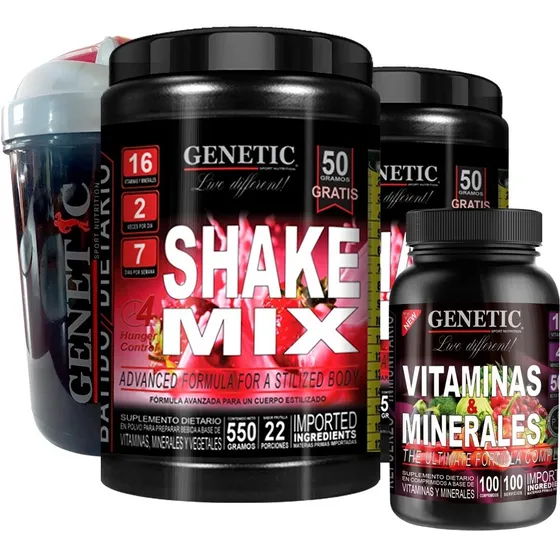 Batidos Dieta Vegano Shake Mix Vitaminas 100 Shaker Genetic