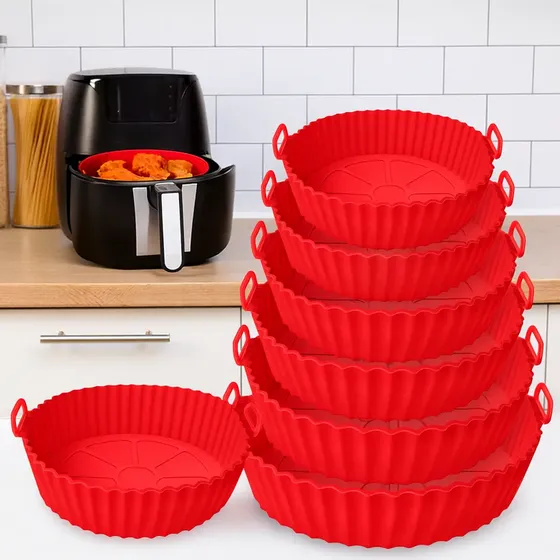 Kit 6 Formas Silicone Antiaderente Air Fryer Assadeira Forno Forro Lavável