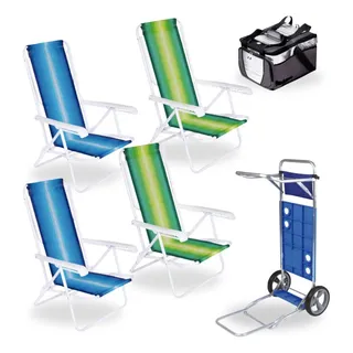 Carrinho De Praia + Bolsa Térmica 36 L + 4 Cadeiras 8 Posç. Carrinho De Praia + Bolsa Térmica 36 L + 4 Cadeiras 8 Posç.