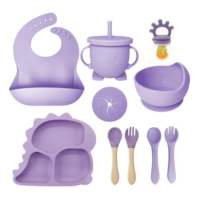 Plato Para Bebés De Silicona Con Babero Y Cuchara Y Tenedor