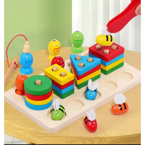 Juego Montessori 3 En 1 Encaje Pescar Y Pinza