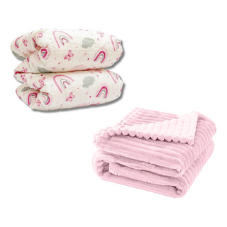 Cobertor Kit 2pçs Bebê Wave Berço Rosa E Edredom Arco Íris Cobertor Kit 2pçs Bebê Wave Berço Rosa E Edredom Arco Íris