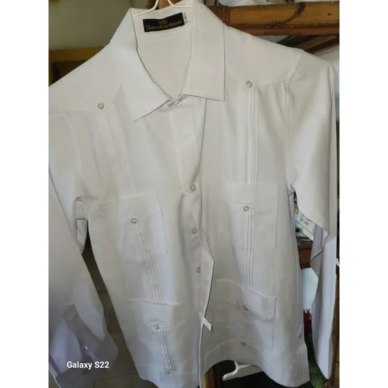 Guayabera Blanca De Algodón Egipcio (talla 14) Niño