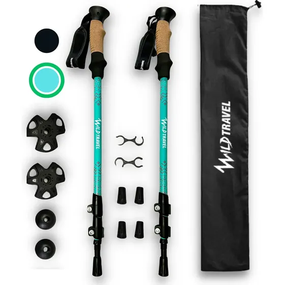 Bastones De Trekking 2 Unidades Par Ajustable Aluminio 7075 Color Celeste