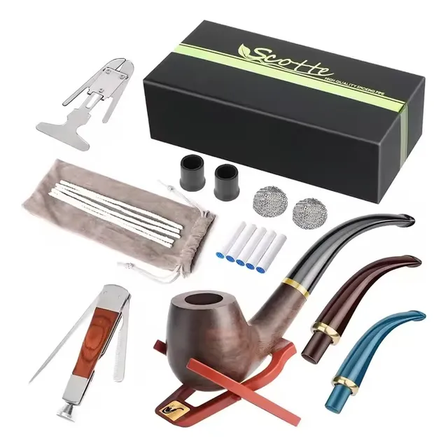 Scotte Pipa Tabaco Madera Ebano + Accesorios + Caja-calidad