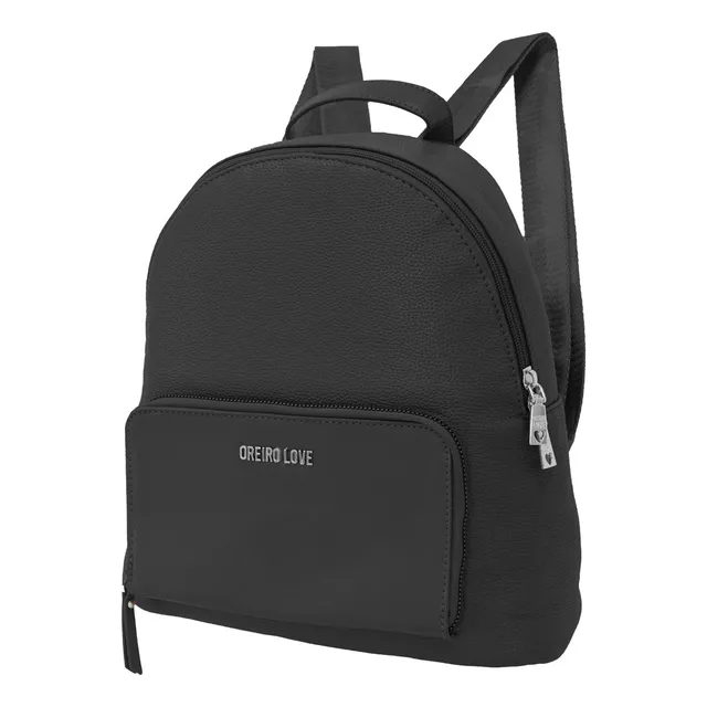 Mochila Dama Mujer Urbana Oreiro Love Cuero Ecológico Bolsillo Frontal Manija De Traslado Reforzada 17039 Negro