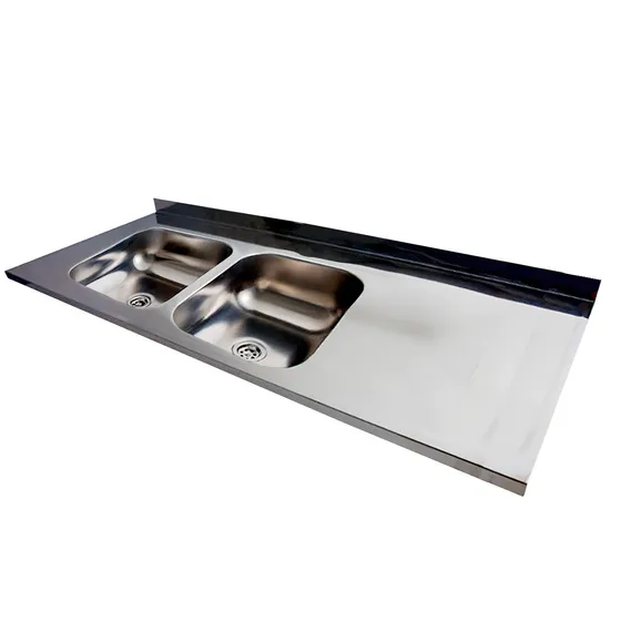 Mesada C/ Pileta Doble 140cm Dhinox Dh56 Acero Inox Respaldo