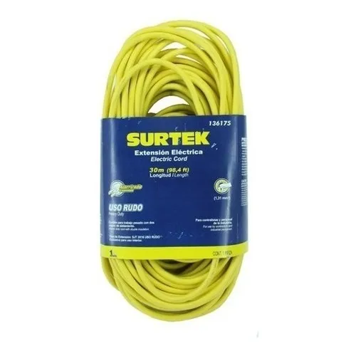 Extensión Eléctrica Uso Rudo Aterrizada 30m Surtek Color Amarillo