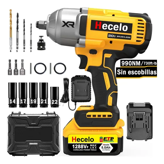 990 N.m Pistola Impacto Llave Taladro Inalámbrica Sincarbono