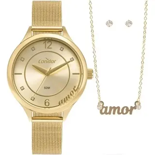 Kit Relógio De Pulso Condor Mimos E Sutilezas Dourado Feminino