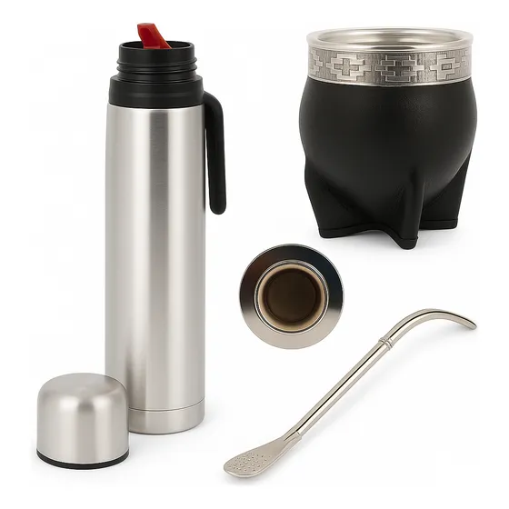 Set Matero Premium Termo Manija Mate Imperial Cuero Bombilla