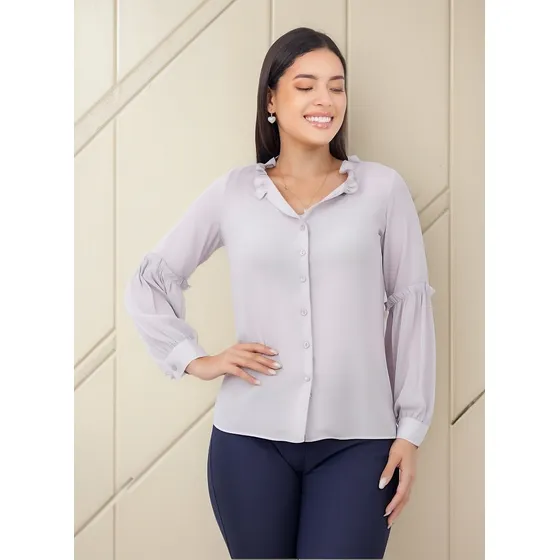 Blusa M/l Isobel Gasa Color Entero Plata