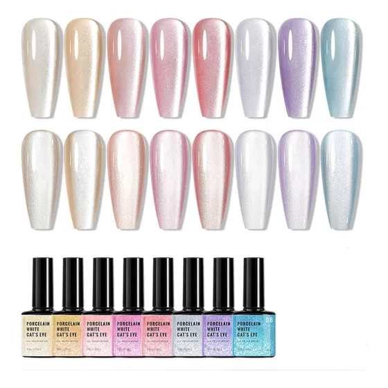 9d Porcelana Blanca Ojo De Gato Claro De Luna Gel Esmalte