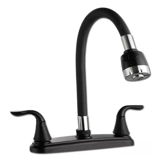 Llave De Fregadero Lavaplatos Flexible Doble Negro Mate Gs