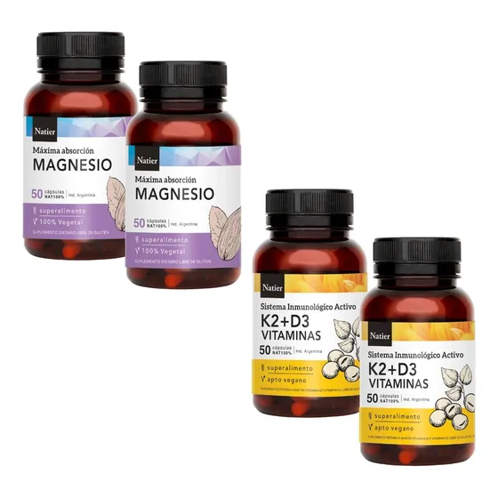 Pack 2 Magnesio Y 2 K2+d3 Natier 50 Capsulas C/u 