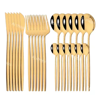 24 Peças Conjunto De Talheres De Aço Luxo Inoxidåvel Faqueiros Cor Dourado -- Aj Shops 24 Peças Conjunto De Talheres De Aço Luxo Inoxidåvel Faqueiros Cor Dourado -- Aj Shops